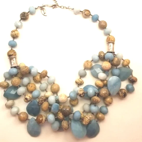 INCA Statement Necklace Natural Stone Single to Multi-Strand Bead Sterling - Picture 3 of 14